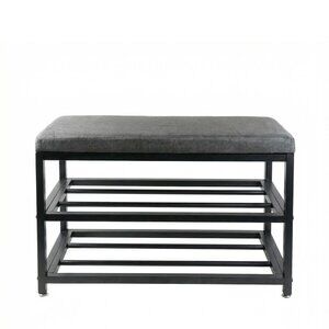 Upholstered Bench With Shoe Rack 32"x13"x20" | Charcoal